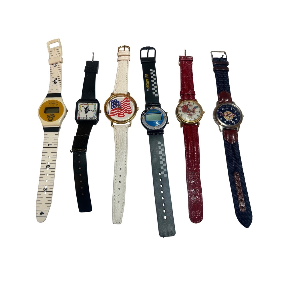 Vintage Novelty Watch Lot Hard Rock Cafe NASCAR Monopoly Time Story 6pc Set